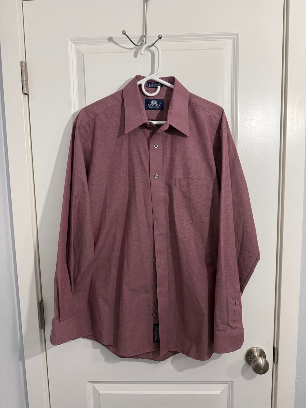 Stafford Wrinkle Free Dress Shirt Men's 16.5 34/35 Burgundy Striped Button Front